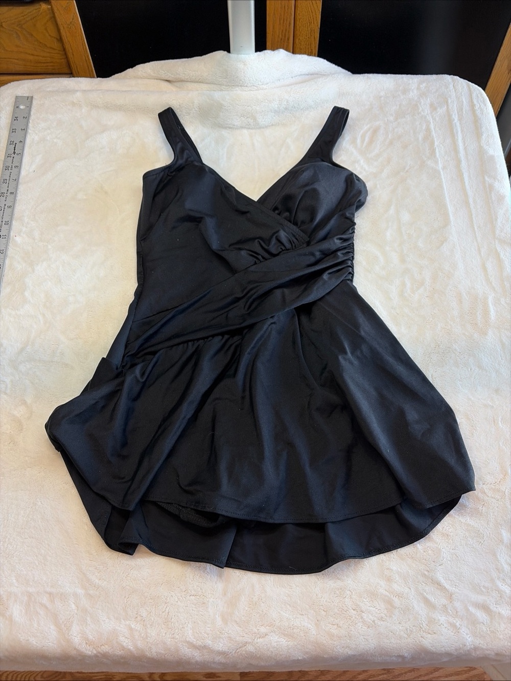 Miraclesuit Aurora Swim Dress Swimsuit Size 12 Black Ruching Slimming